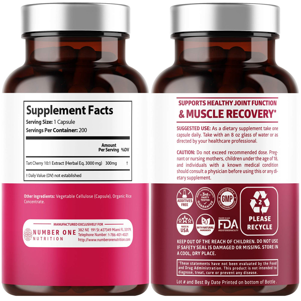 Number One Nutrition extrait de cerise acide 3000 mg capsules végétales arrière