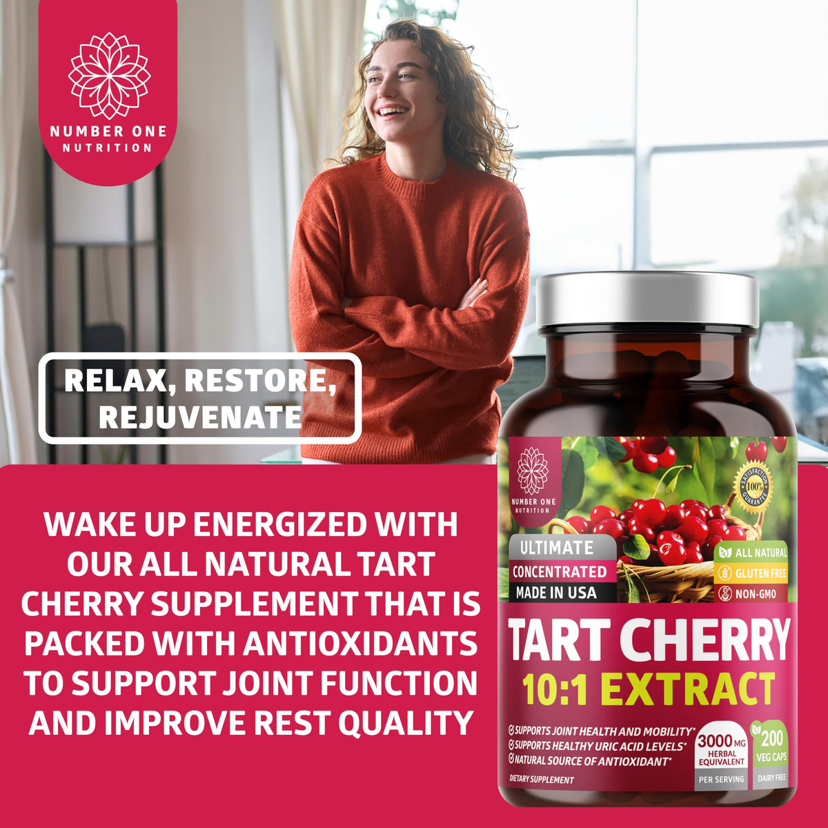 Number One Nutrition extrait de cerise acide 3000 mg capsules végétales ouvertes