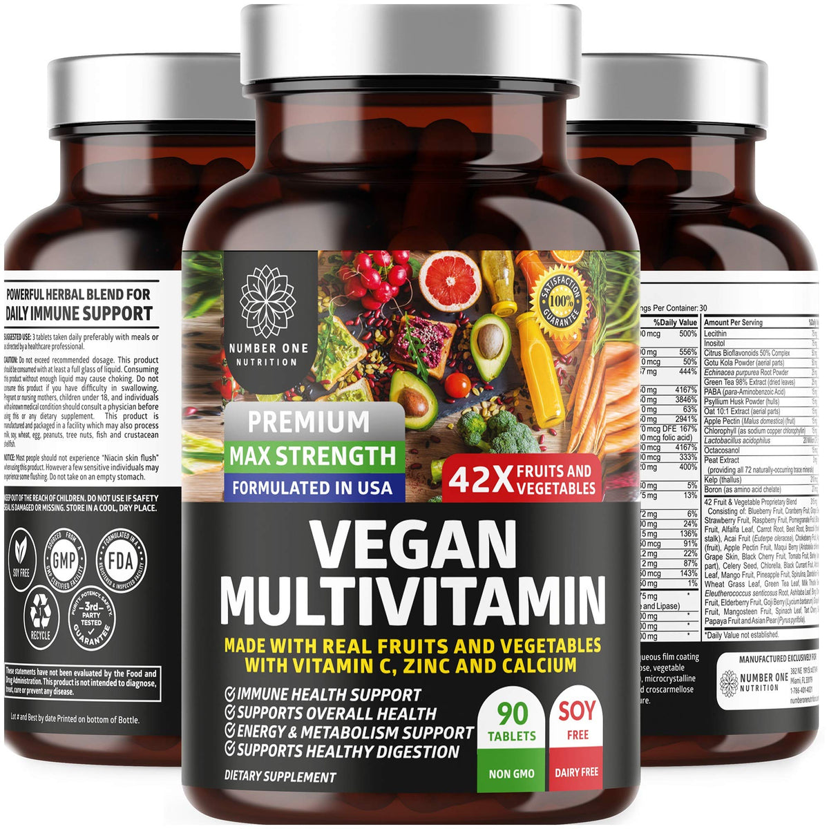 Number One Nutrition Multivitamines Végétales 90 comprimés vue de face