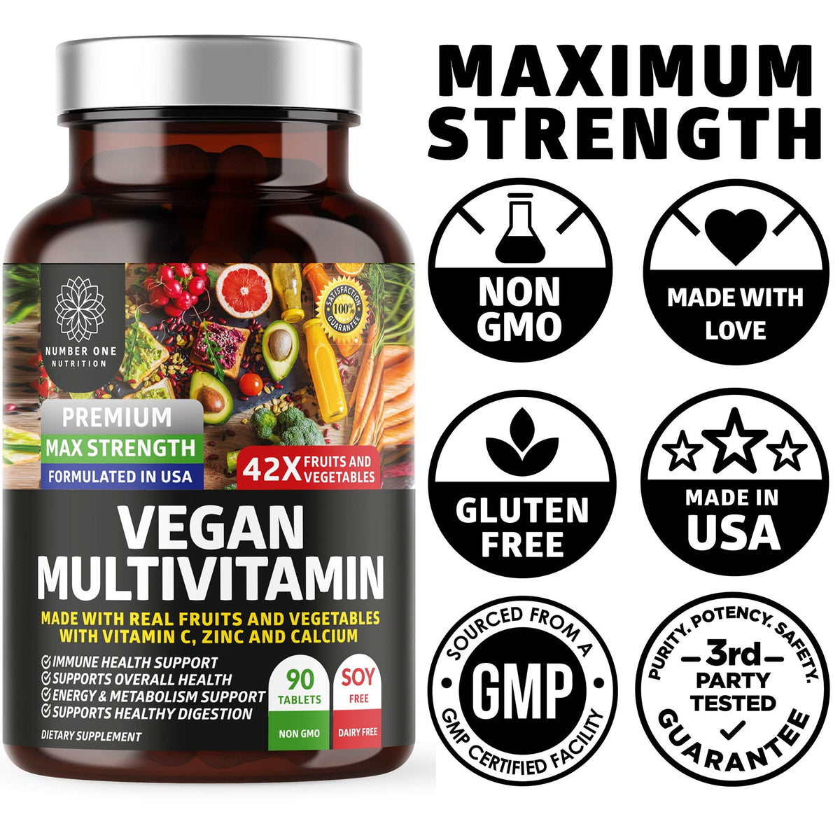 Number One Nutrition Multivitamines Végétales comprimés sur fond blanc