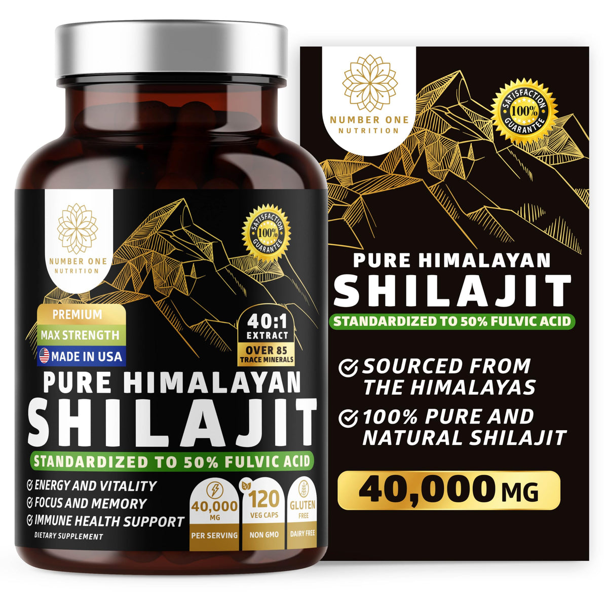 Number One Nutrition Shilajit Himalayen 40 000 mg capsules front view