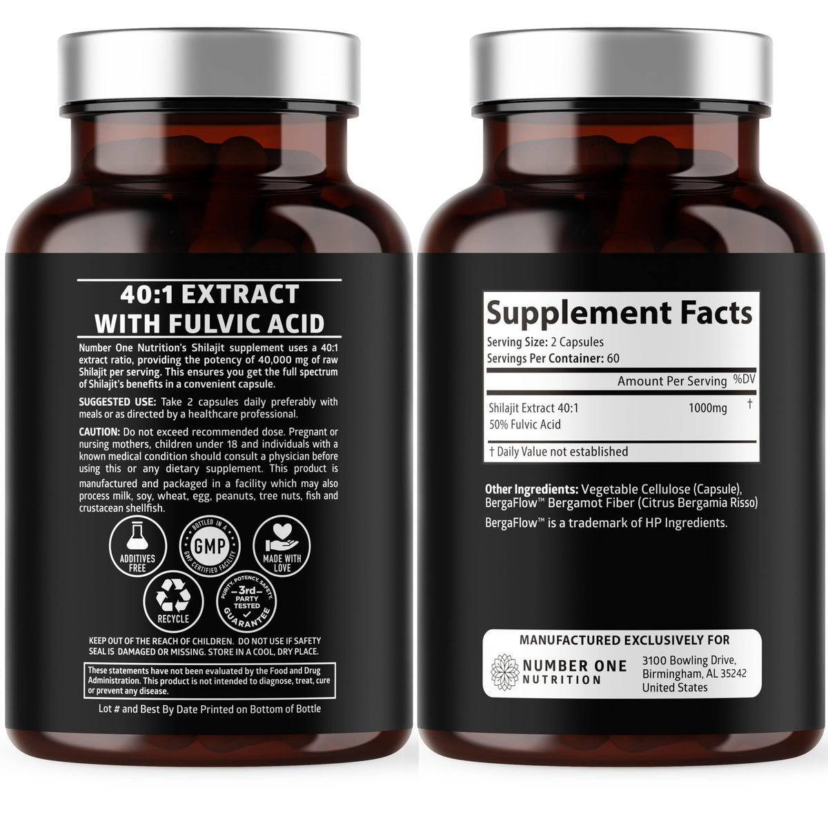 Number One Nutrition Shilajit Himalayen 40 000 mg capsules side view