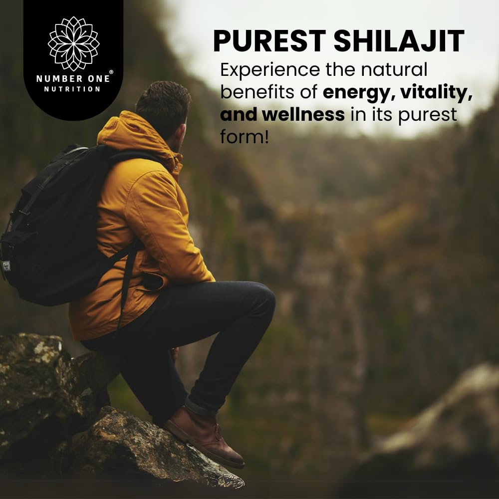 Number One Nutrition Shilajit Himalayen 40 000 mg capsules with a measuring scoop