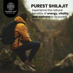 Number One Nutrition Shilajit Himalayen 40 000 mg capsules with a measuring scoop