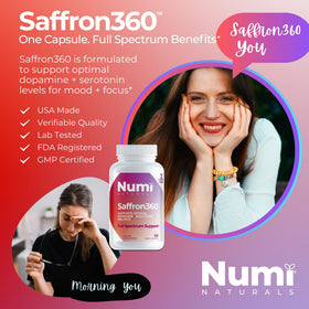 Numi Naturals Extrait de Safran 88,5mg vue de côté de la bouteille