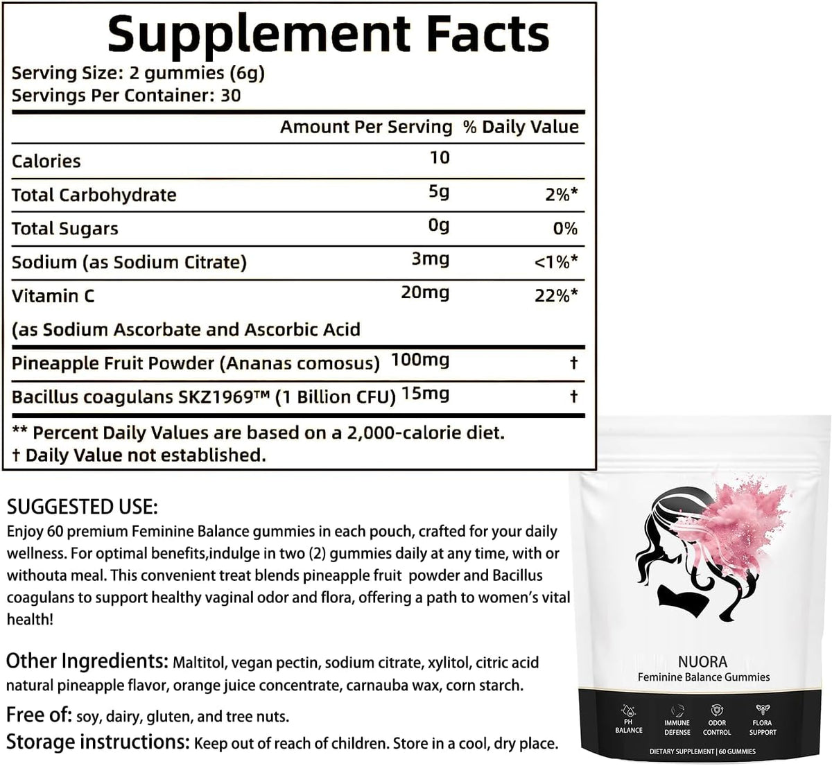 nuora Gummies Équilibre Féminin 60 Gummies Vegan Ananas, vue de l'arrière
