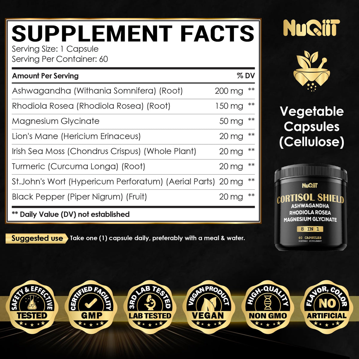 NUQIIT Complément Alimentaire 500mg vue de côté du flacon