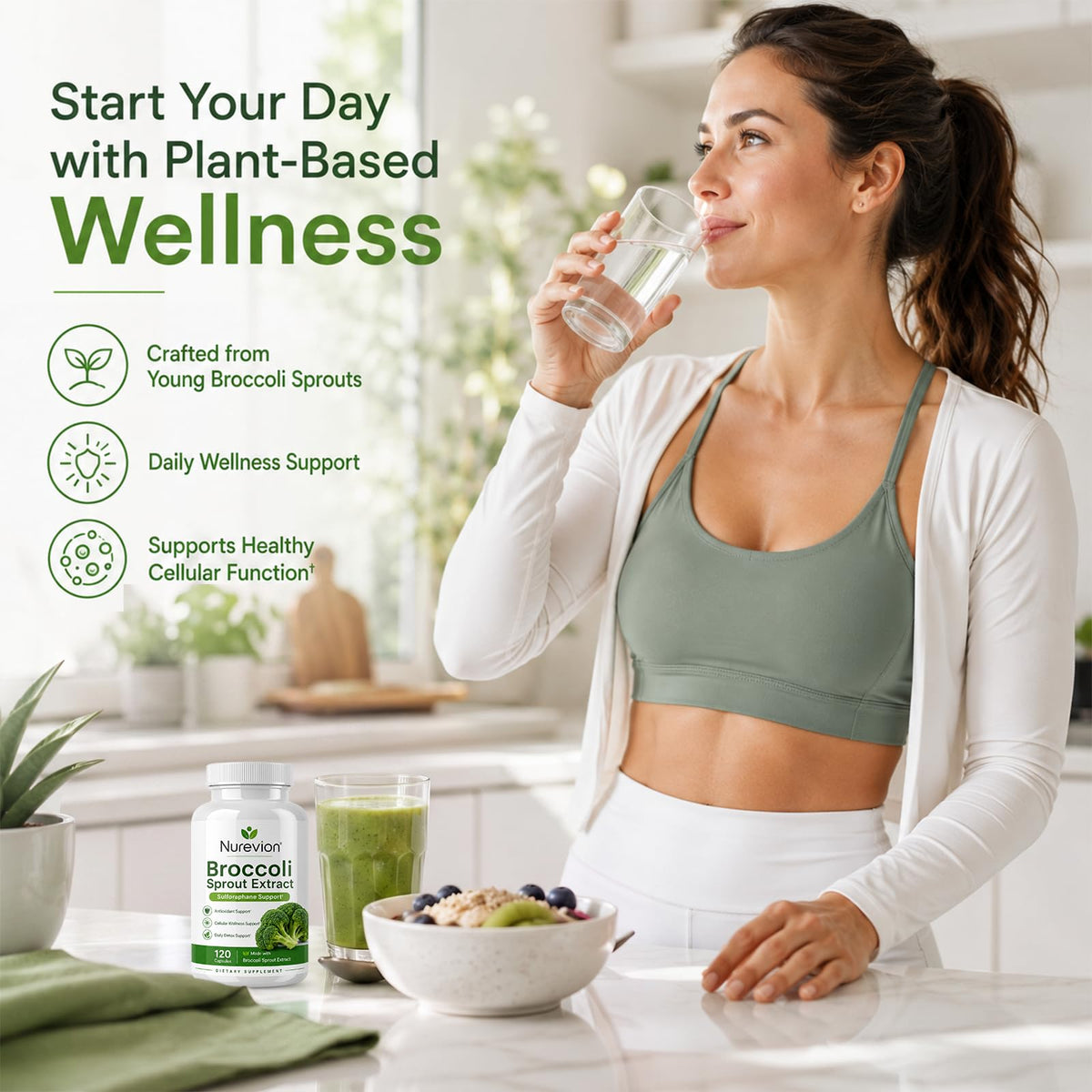 Nurevion Extrait de Germes de Brocoli - capsules sur une table