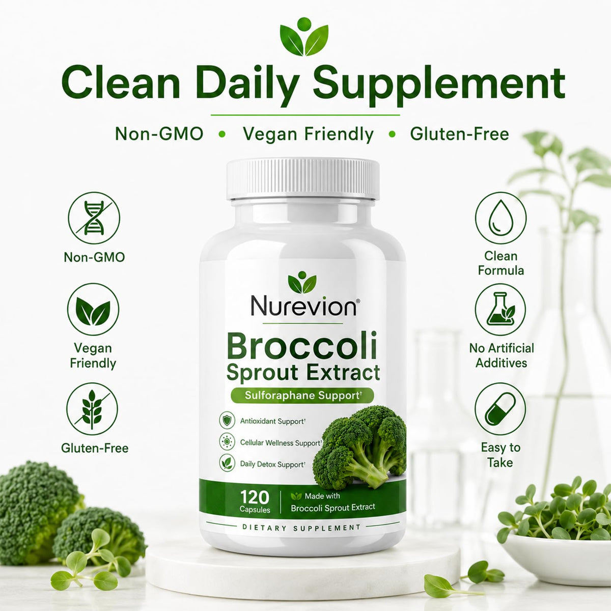 Nurevion Extrait de Germes de Brocoli - flacon ouvert avec capsules