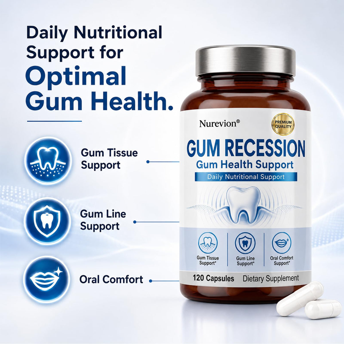 Nurevion Gum Restore 120 Capsules sur fond blanc