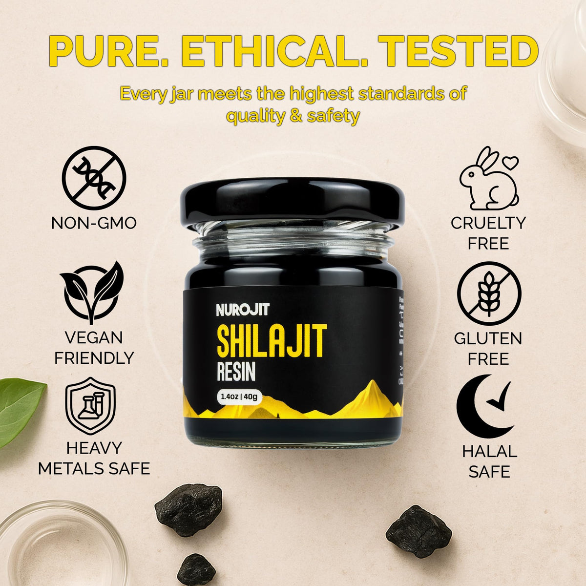 NuroJit Résine de Shilajit Pur 159g en pot sur une table