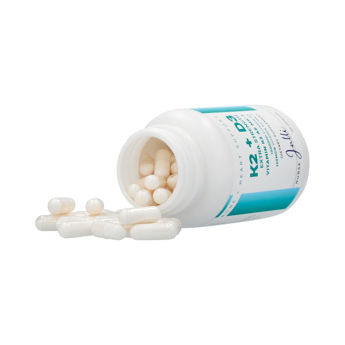 Nurse Julli K2 + D3 120 capsules sur une table en bois