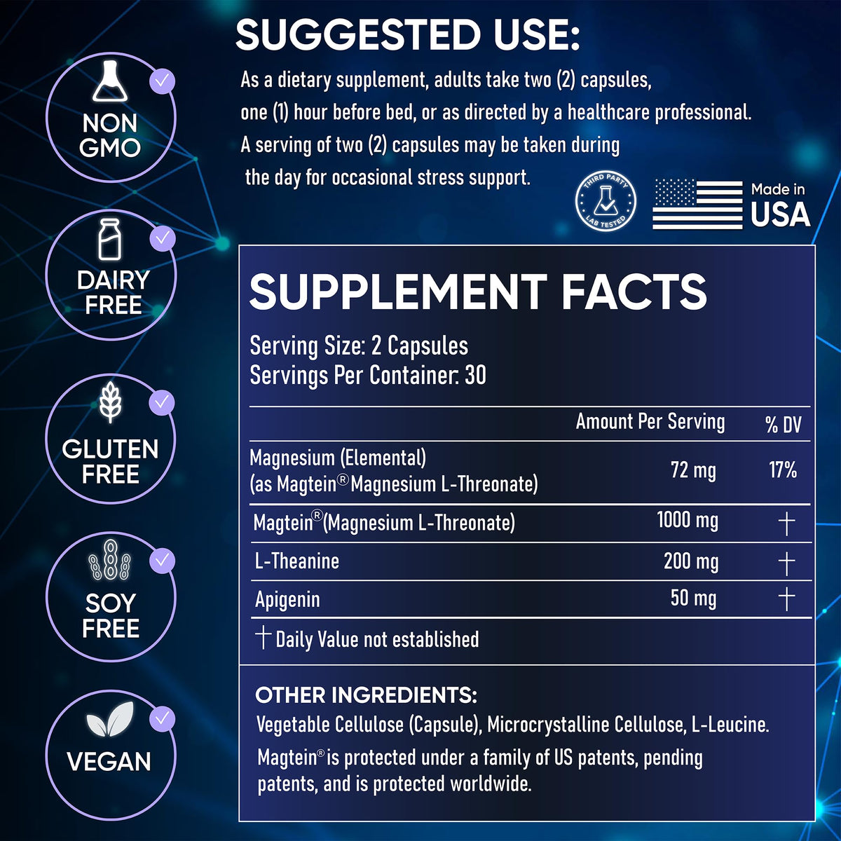 Nurses Nutrition Complément Alimentaire Magnésium L-Thréonate 1000mg étiquette