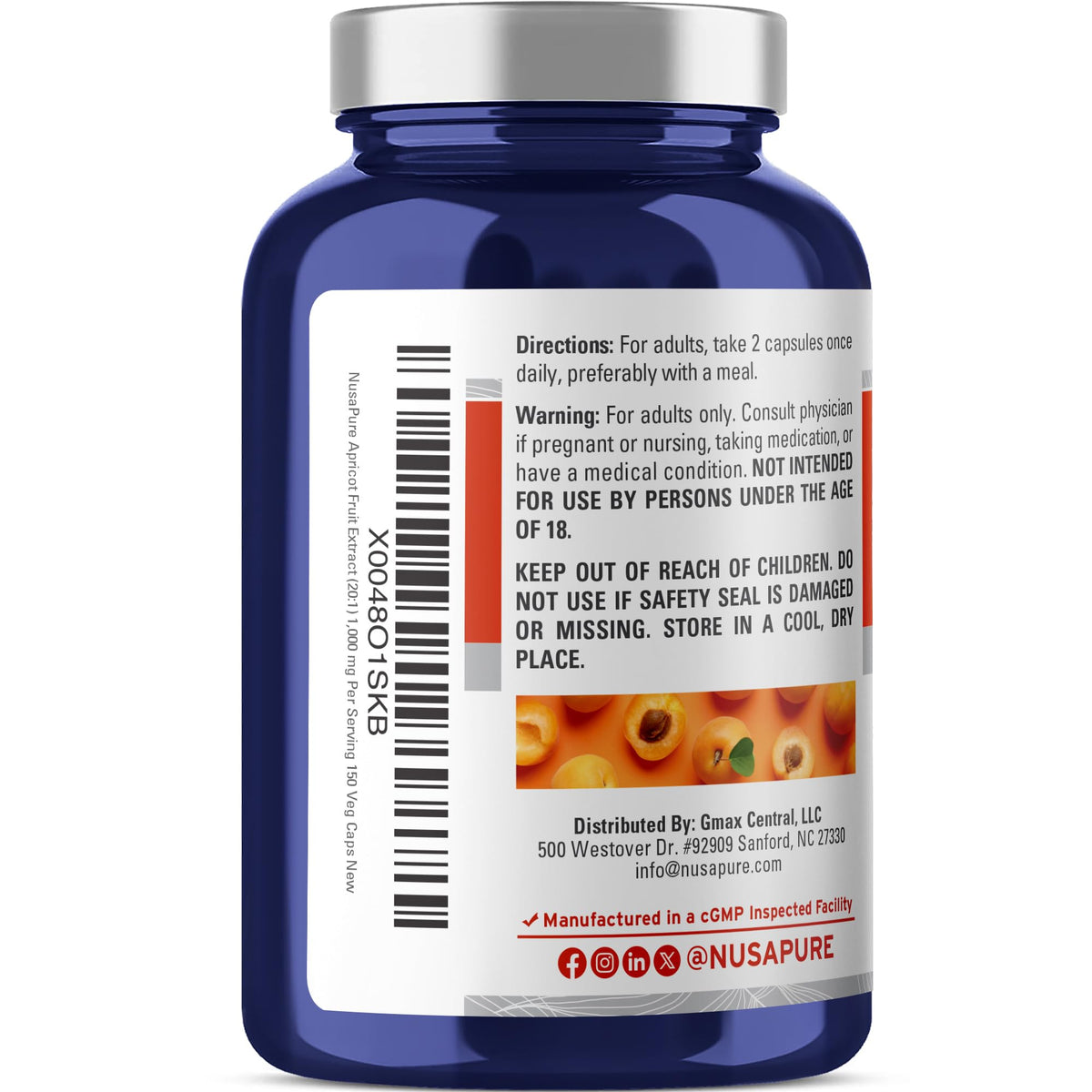 NusaPure Abricot 1000 mg capsule ouverte montrant l'intérieur