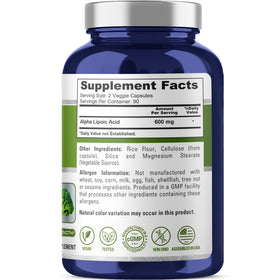 NusaPure Acide Alpha-Lipoïque 600mg capsules végétales avec étiquette