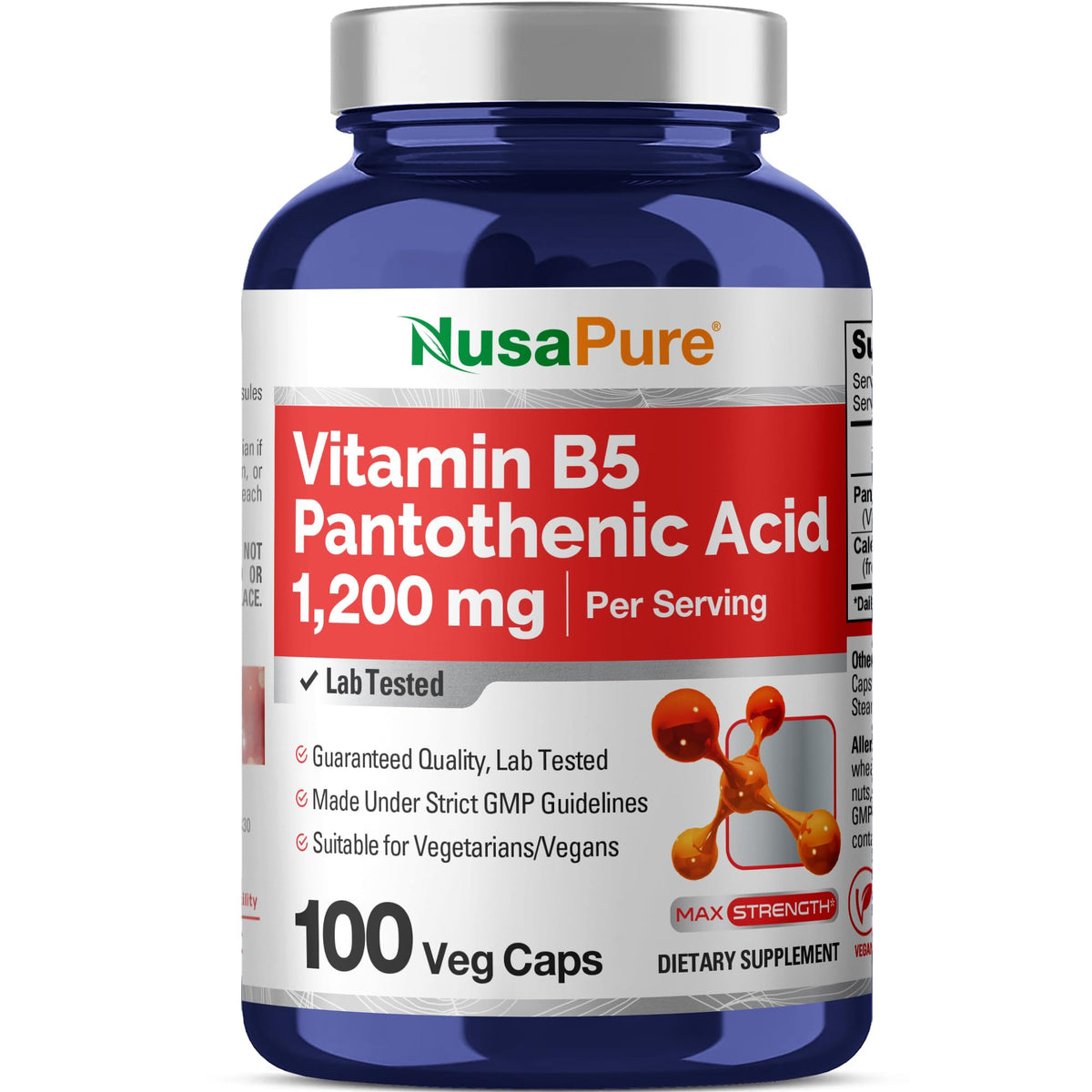 NusaPure Acide Pantothénique B5 1200mg 100 gélules front view
