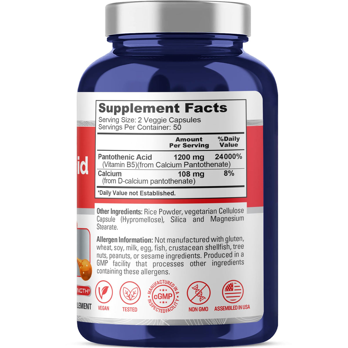 NusaPure Acide Pantothénique B5 1200mg 100 gélules side view