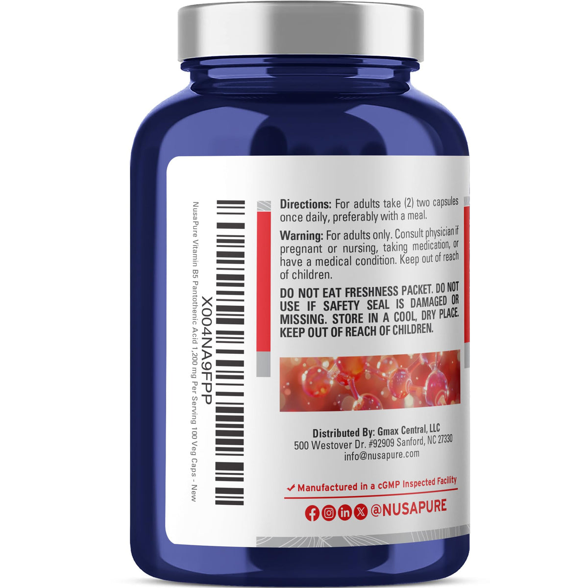 NusaPure Acide Pantothénique B5 1200mg gélules avec étiquette