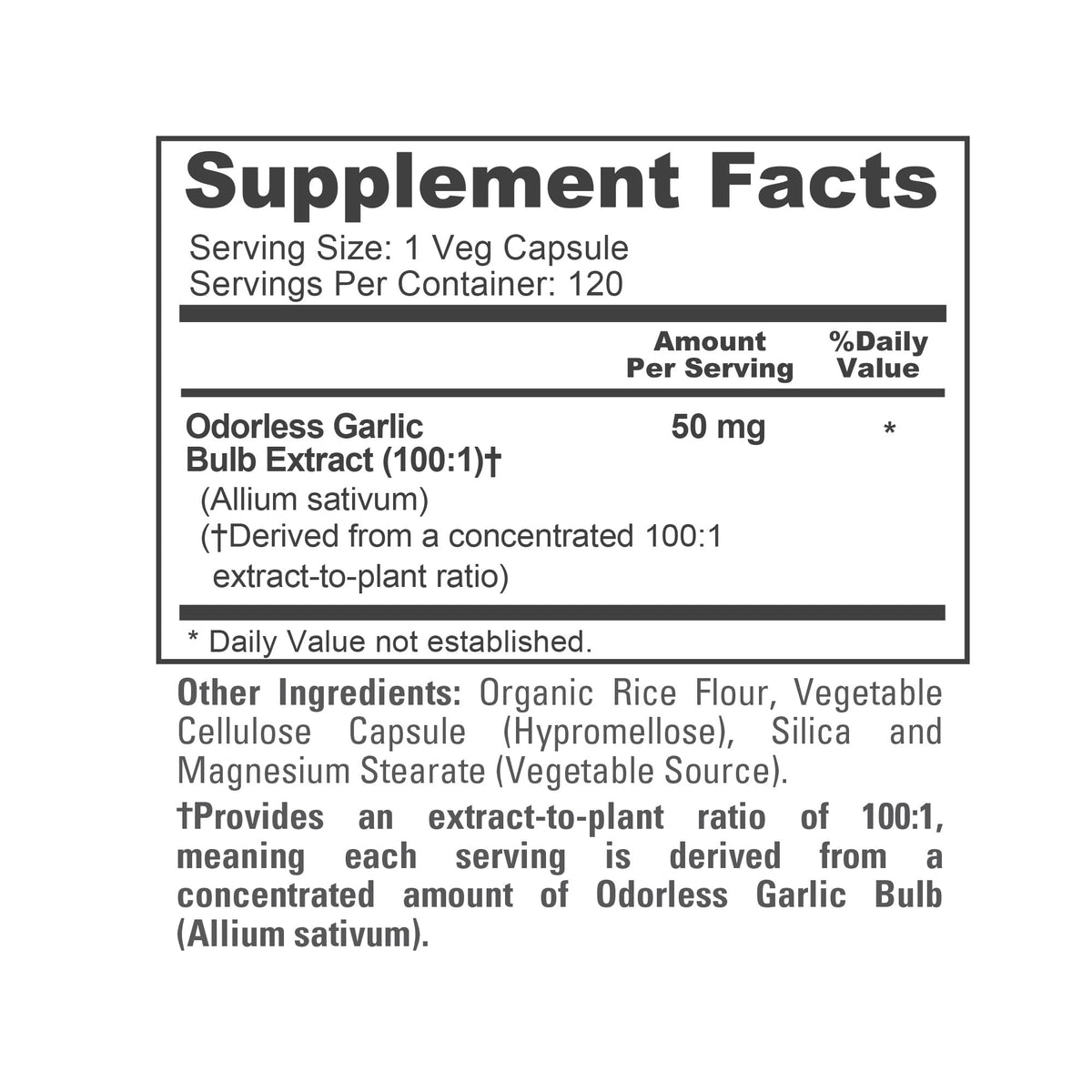 NusaPure Ail sans odeur 50 mg gélules sur une table