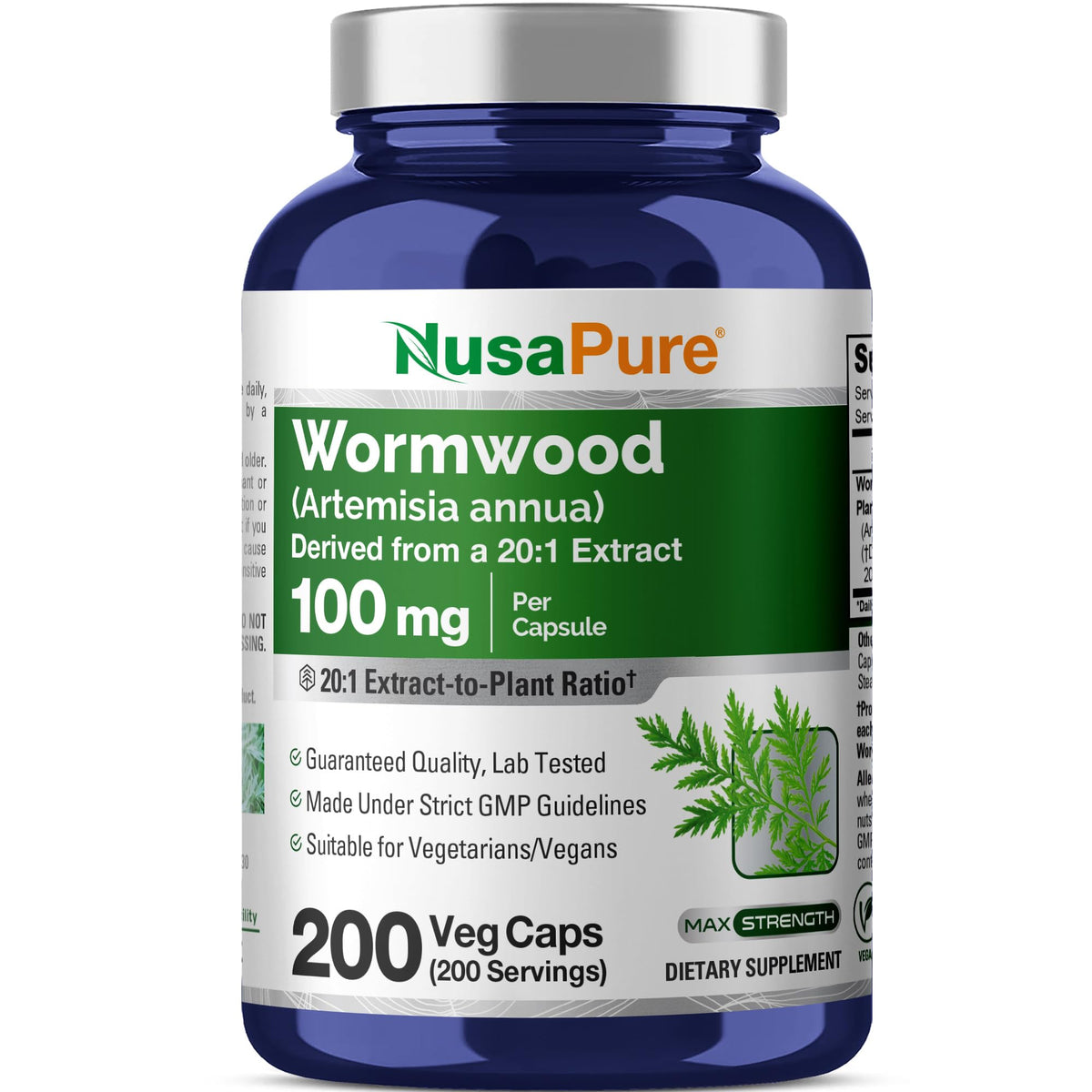 NusaPure Armoise 100mg bouteille contenant 200 gélules végétales