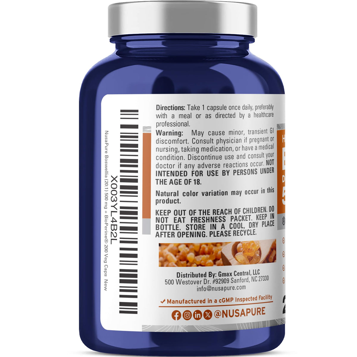 NusaPure Boswellia Serrata 500mg étiquette détaillée