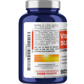NusaPure bouteille de Vitamine D3 90 capsules vue de côté
