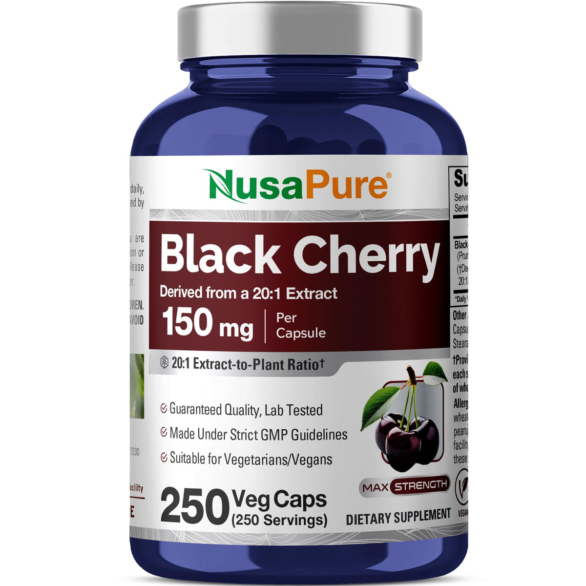 NusaPure Cerise Noire 150mg 250 capsules végétales vue de face