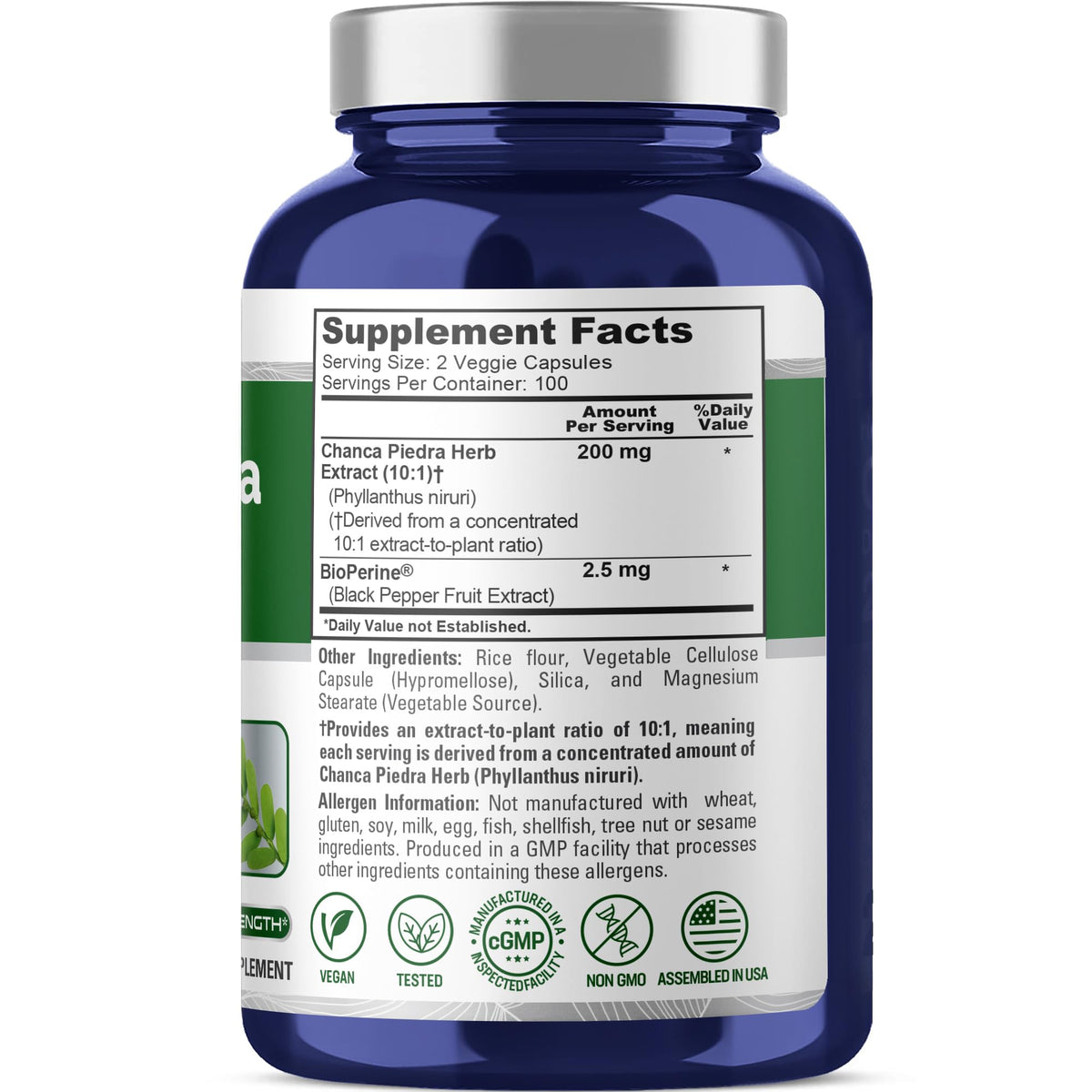 NusaPure Chanca Piedra bottle with 200 capsules