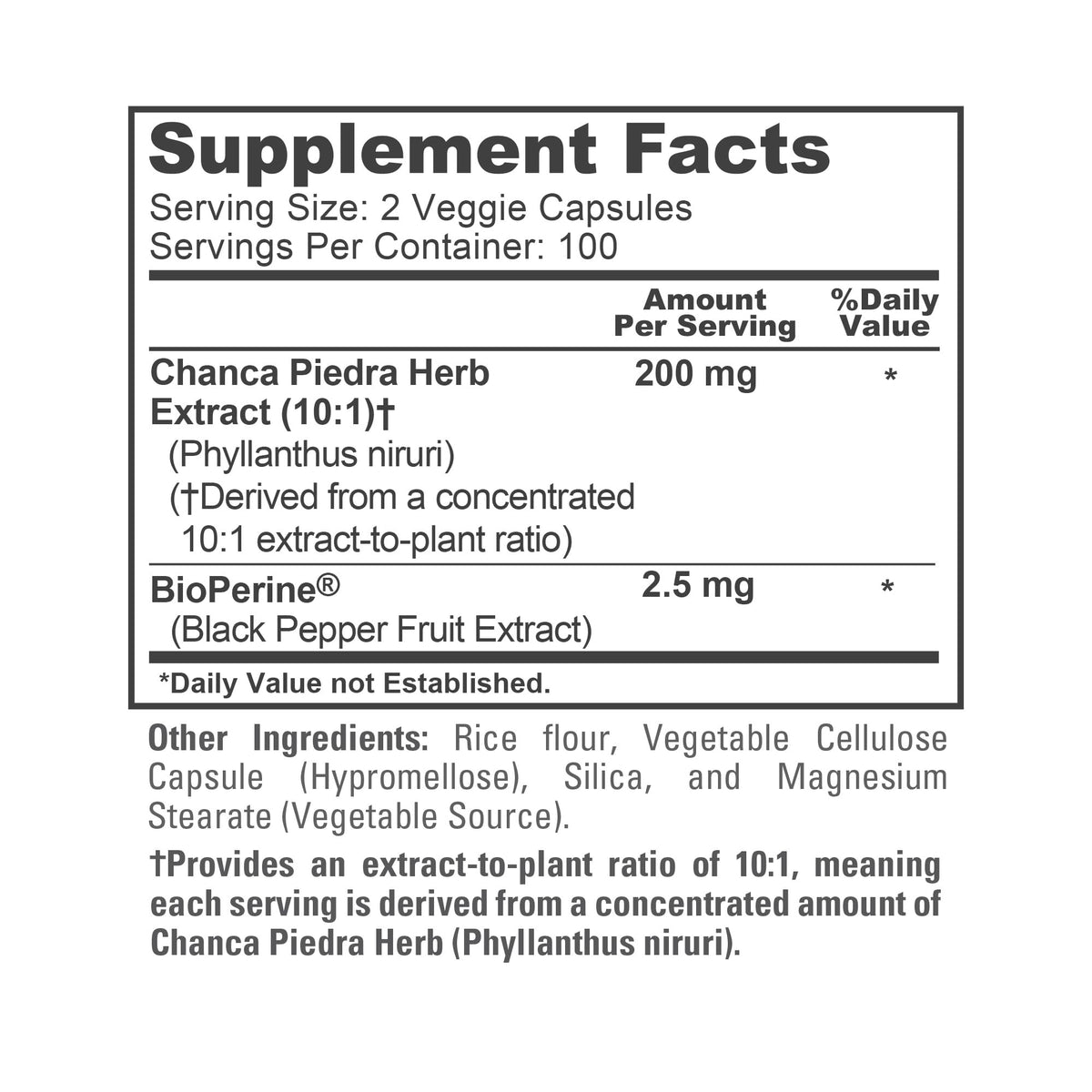 NusaPure Chanca Piedra nutritional information