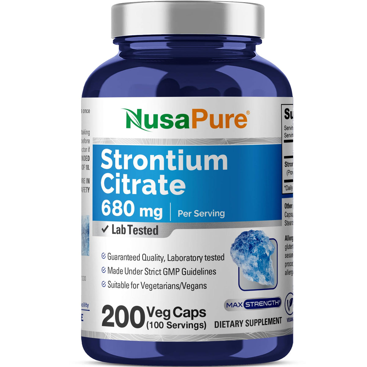 NusaPure Citrate de Strontium 680 mg 200 capsules végétales vue avant