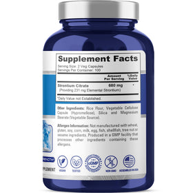 NusaPure Citrate de Strontium 680 mg capsules végétales sur une surface plane