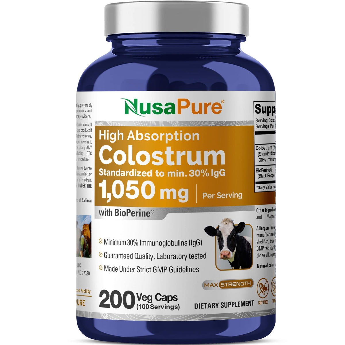 NusaPure Colostrum 1050mg 200 capsules vue de face