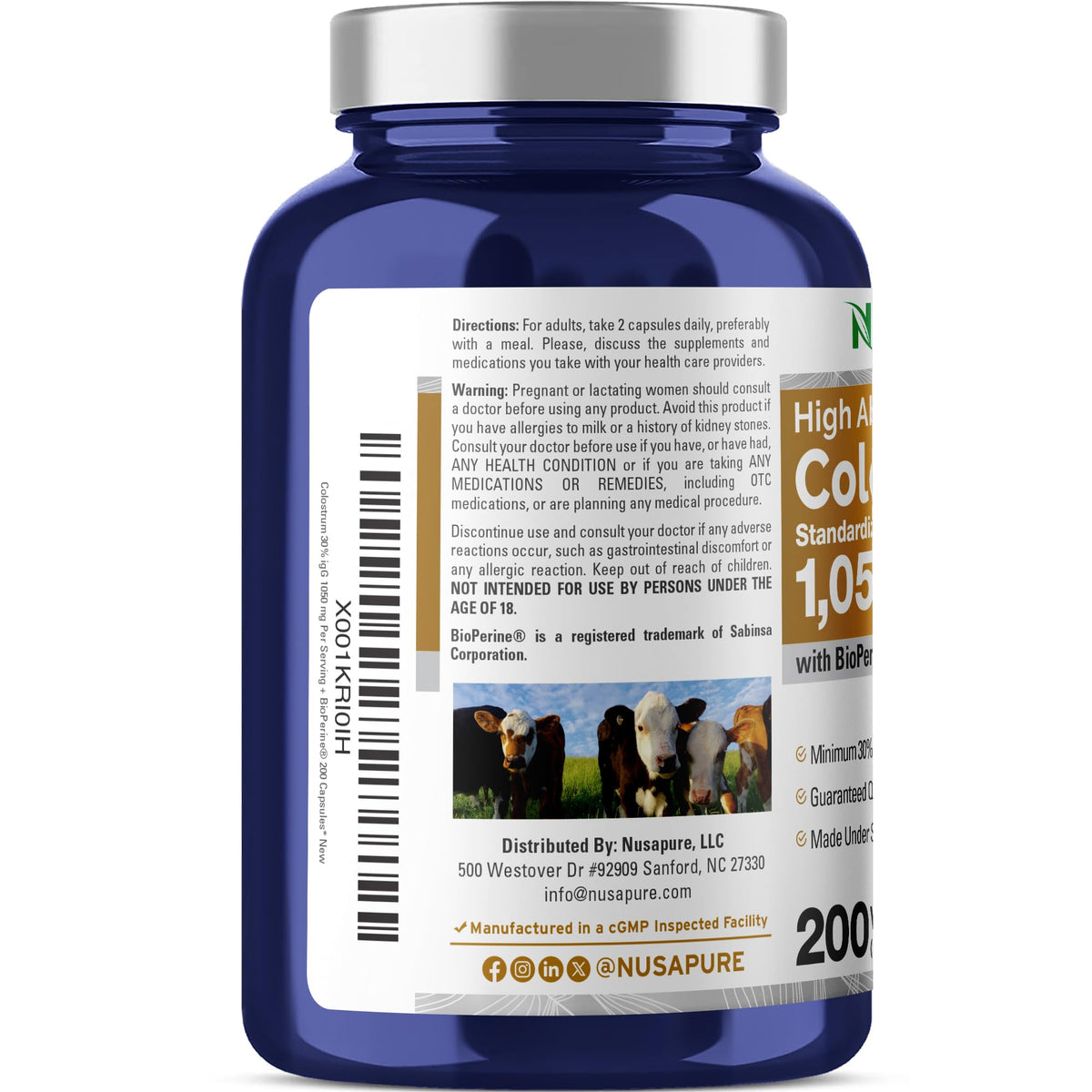 NusaPure Colostrum 1050mg capsules avec étiquette