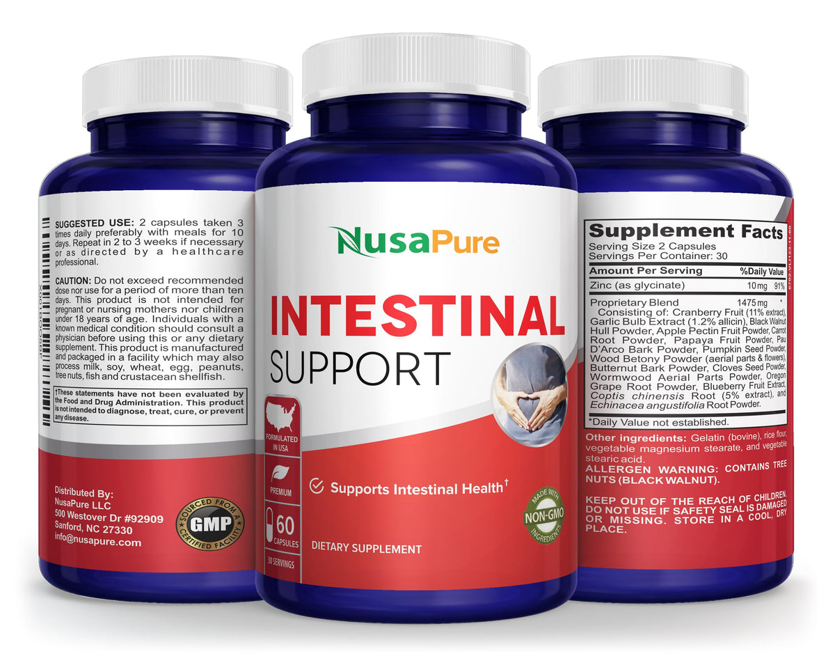 NusaPure Complexe de Soutien Intestinal en boîte avec ingrédients