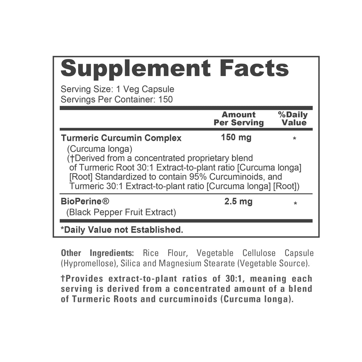 NusaPure Curcuma Curcumin 150 mg capsules sur une table
