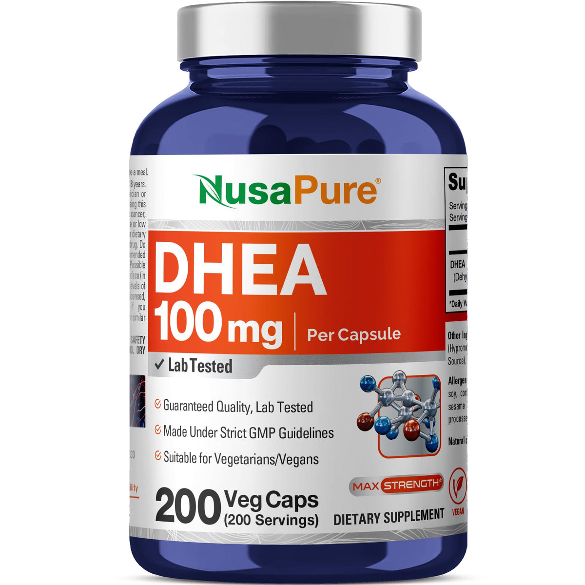 NusaPure DHEA 100mg 200 capsules végétales, emballage avant