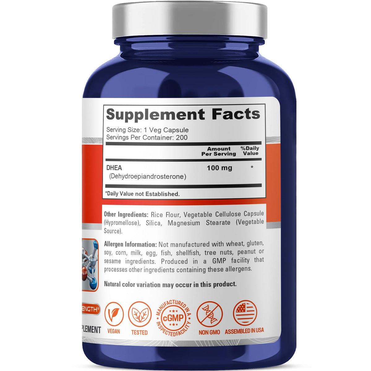 NusaPure DHEA 100mg capsules végétales, vue de côté
