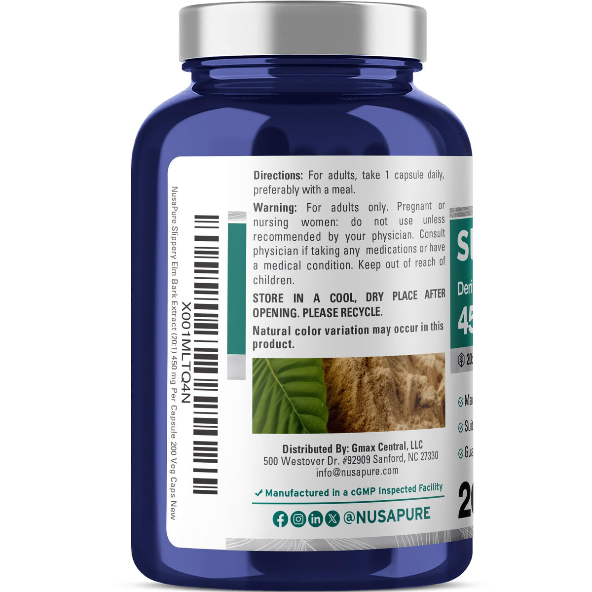NusaPure Écorce de Guimauve 450 mg étiquette du produit