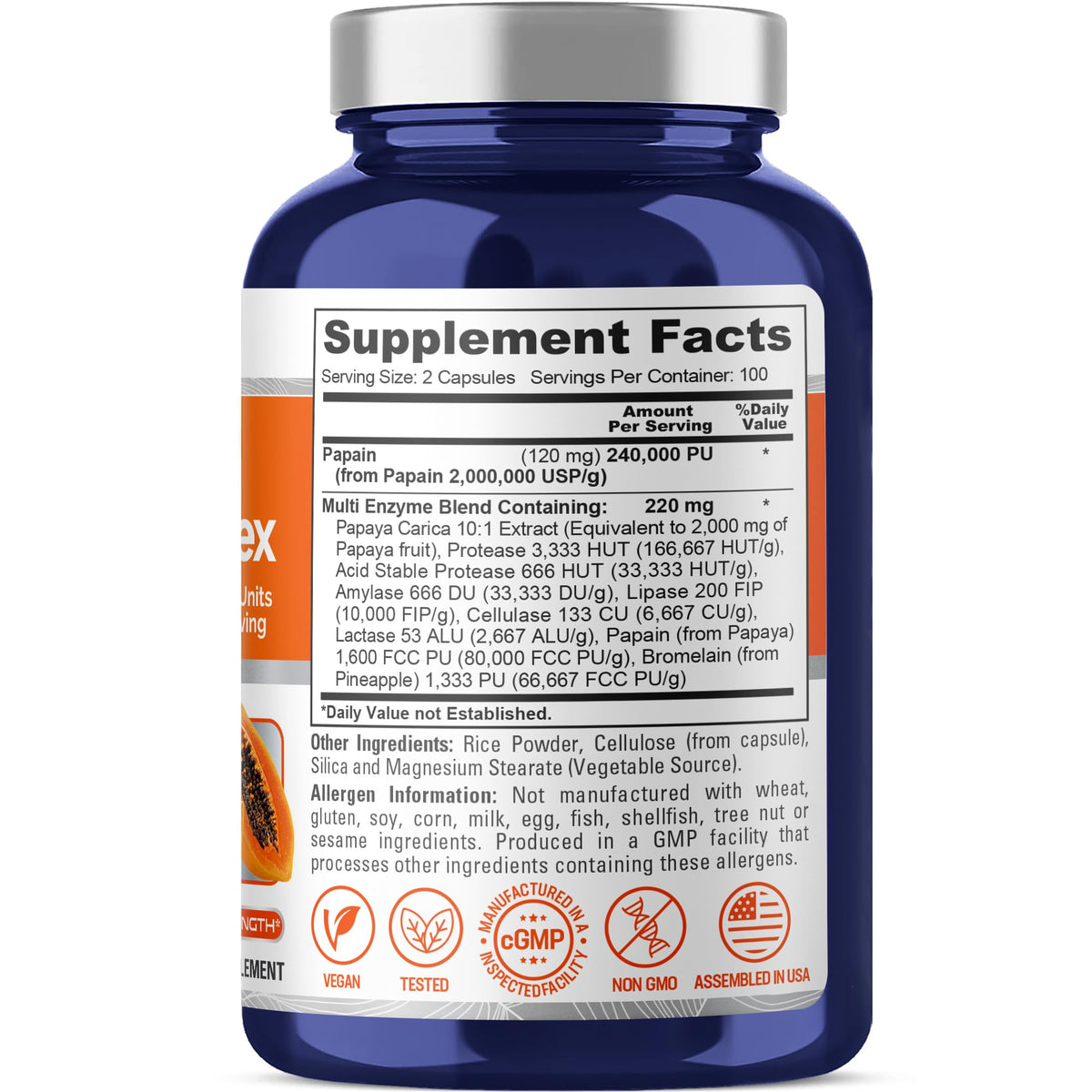 NusaPure Enzymes de Papaye 240 000 PU boîte et capsules