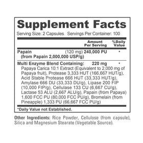 NusaPure Enzymes de Papaye 240 000 PU étiquette détaillée