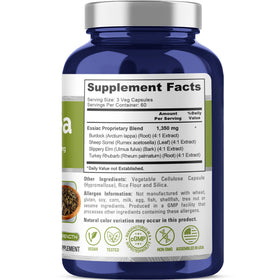 NusaPure Essiac Tea capsules in a clear bottle
