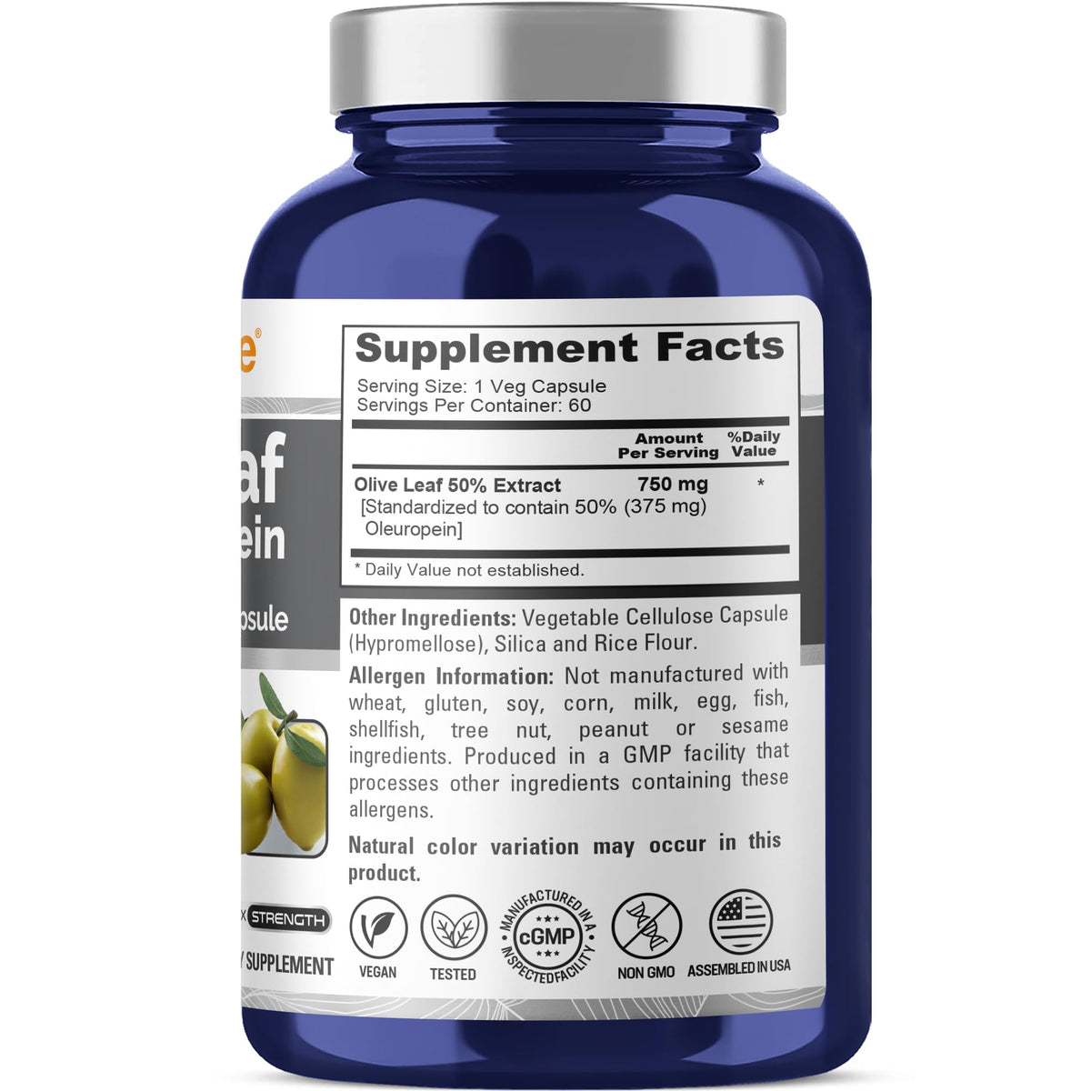 NusaPure Extrait de Feuille d'Olive 750 mg composition