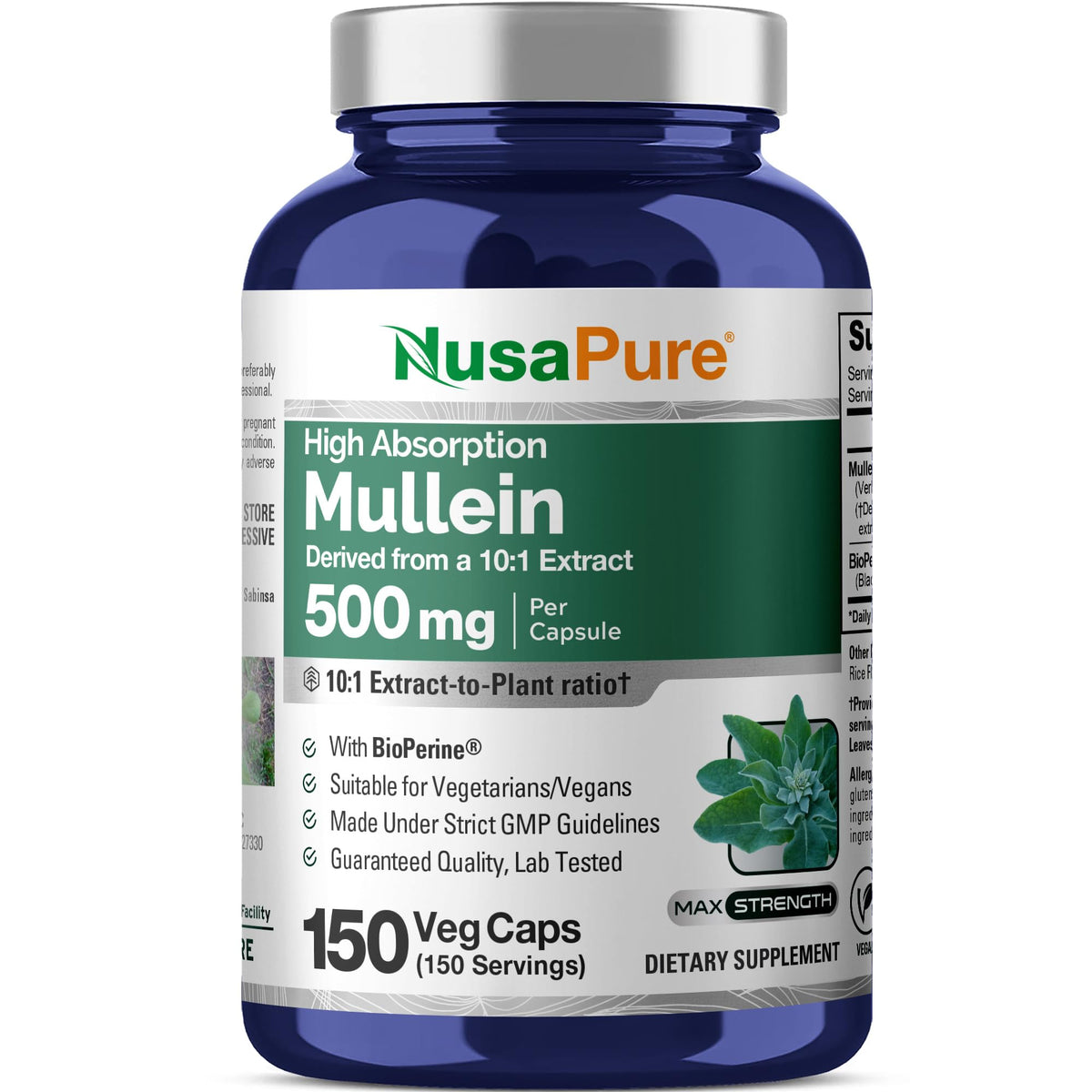 NusaPure Feuille de Muflier 500mg flacon de 150 capsules