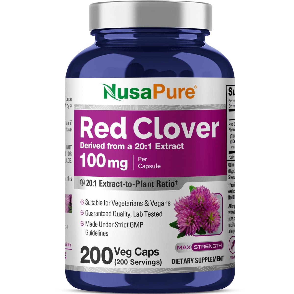 NusaPure Fleurs de Trèfle Rouge 100 mg flacon de 200 capsules