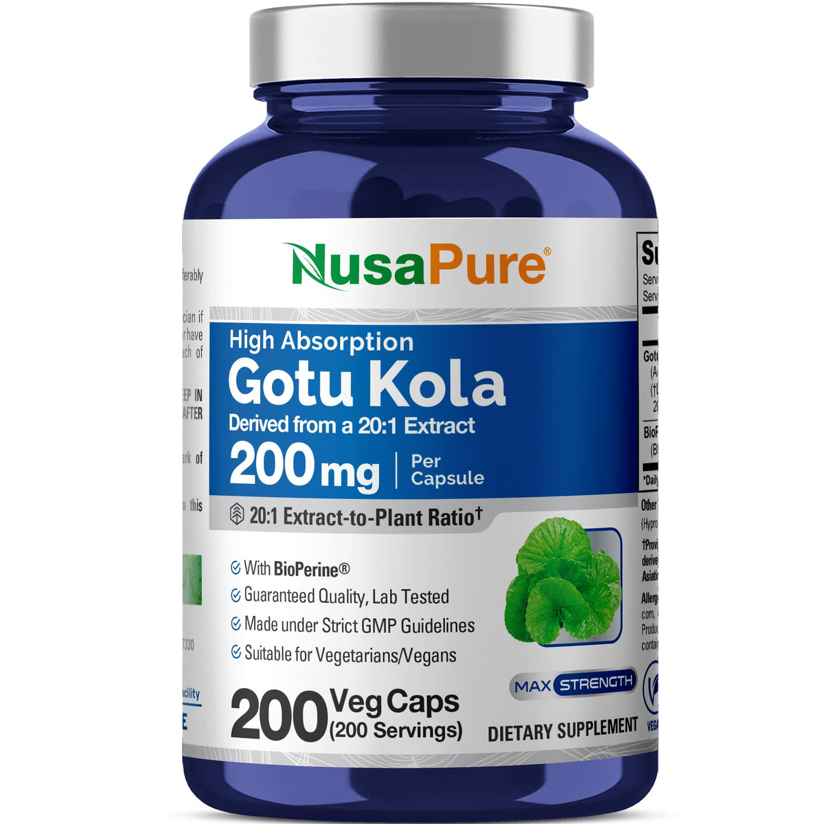 NusaPure Gotu Kola 200mg gélules végétales vue de face