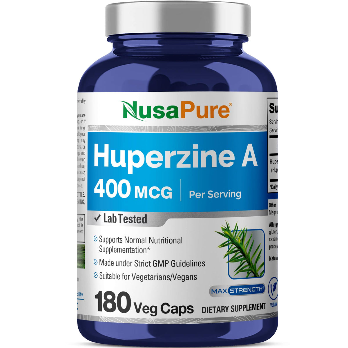 NusaPure Huperzine A 400 mcg 180 veggie capsules front view
