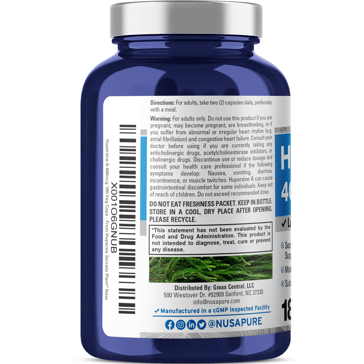 NusaPure Huperzine A 400 mcg veggie capsules close-up