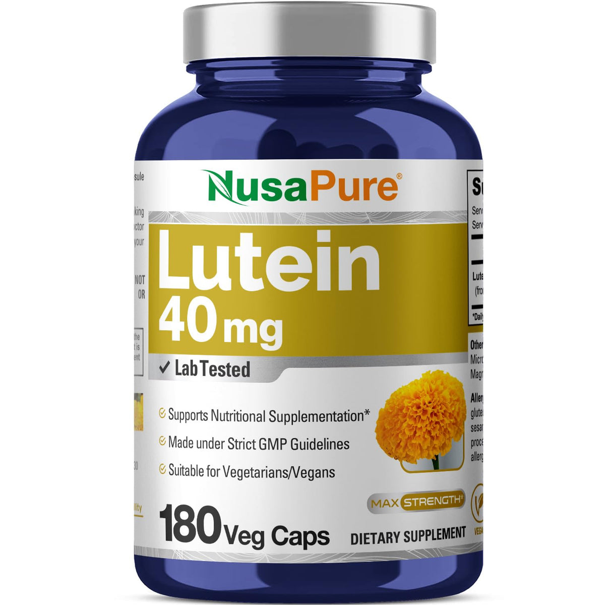 NusaPure Lutein 40mg 180 veggie capsules front view
