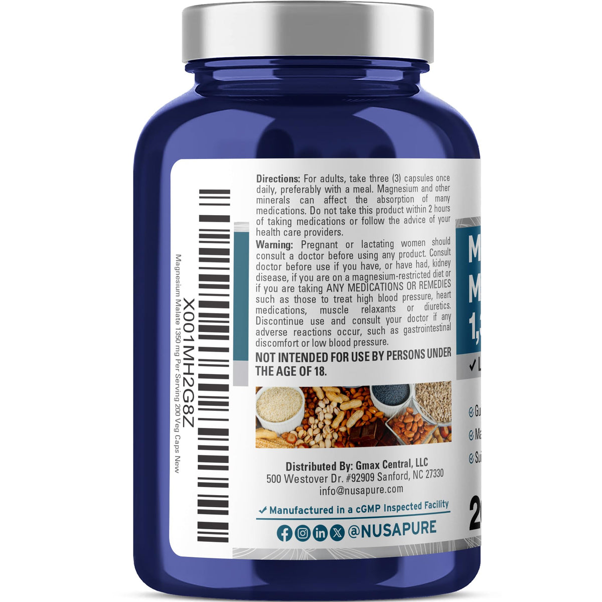 NusaPure Magnésium Malate 1350mg gélules végétales côté