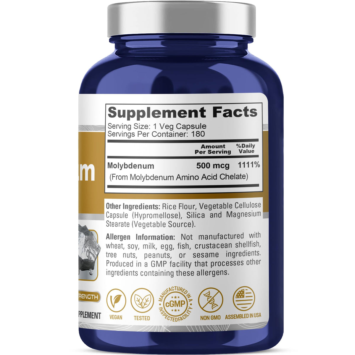 NusaPure Molybdène Chélaté 500 mcg, étiquette du produit